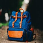blue and brown backpack on the ground